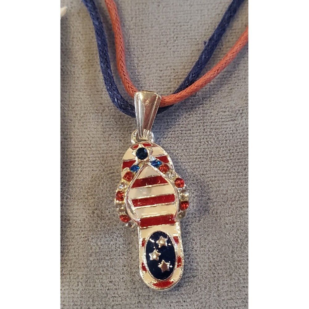Silver Tone Enamel Crystal Patriotic Necklace Brooch Bracelets Earring Set USA
